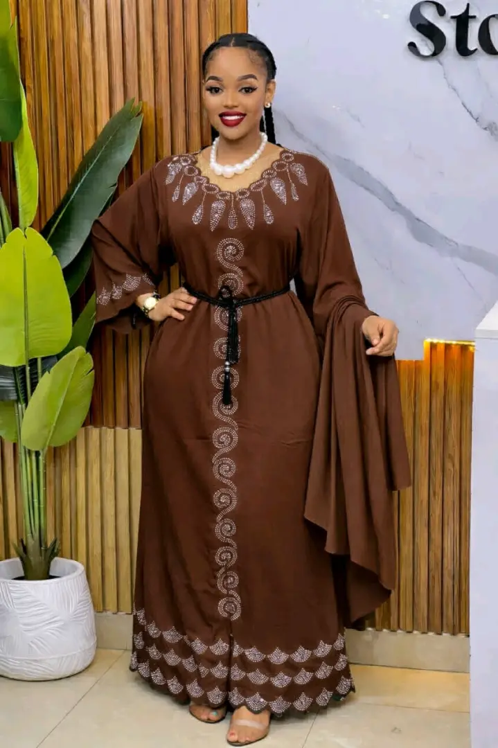 Abaya Dress Brown na Embroidery