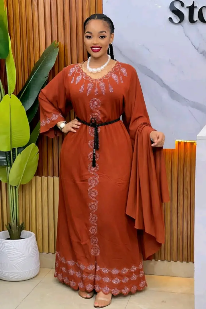 Abaya Dress Brown na Embroidery thumbnail 3