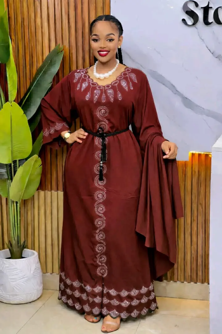 Abaya Dress Brown na Embroidery thumbnail 5