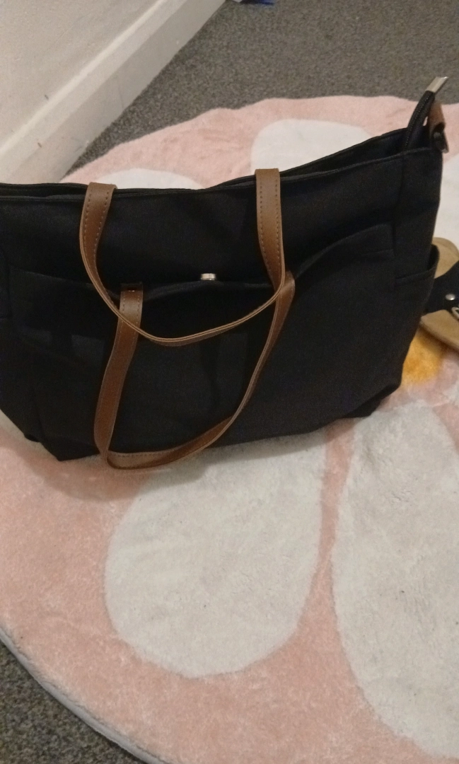 Black Ladies' Tote Bag with Faux Leather Handles