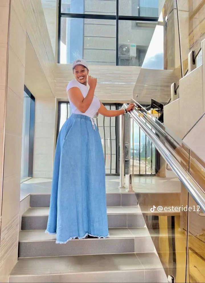 Long Wide-Cut Denim Skirt