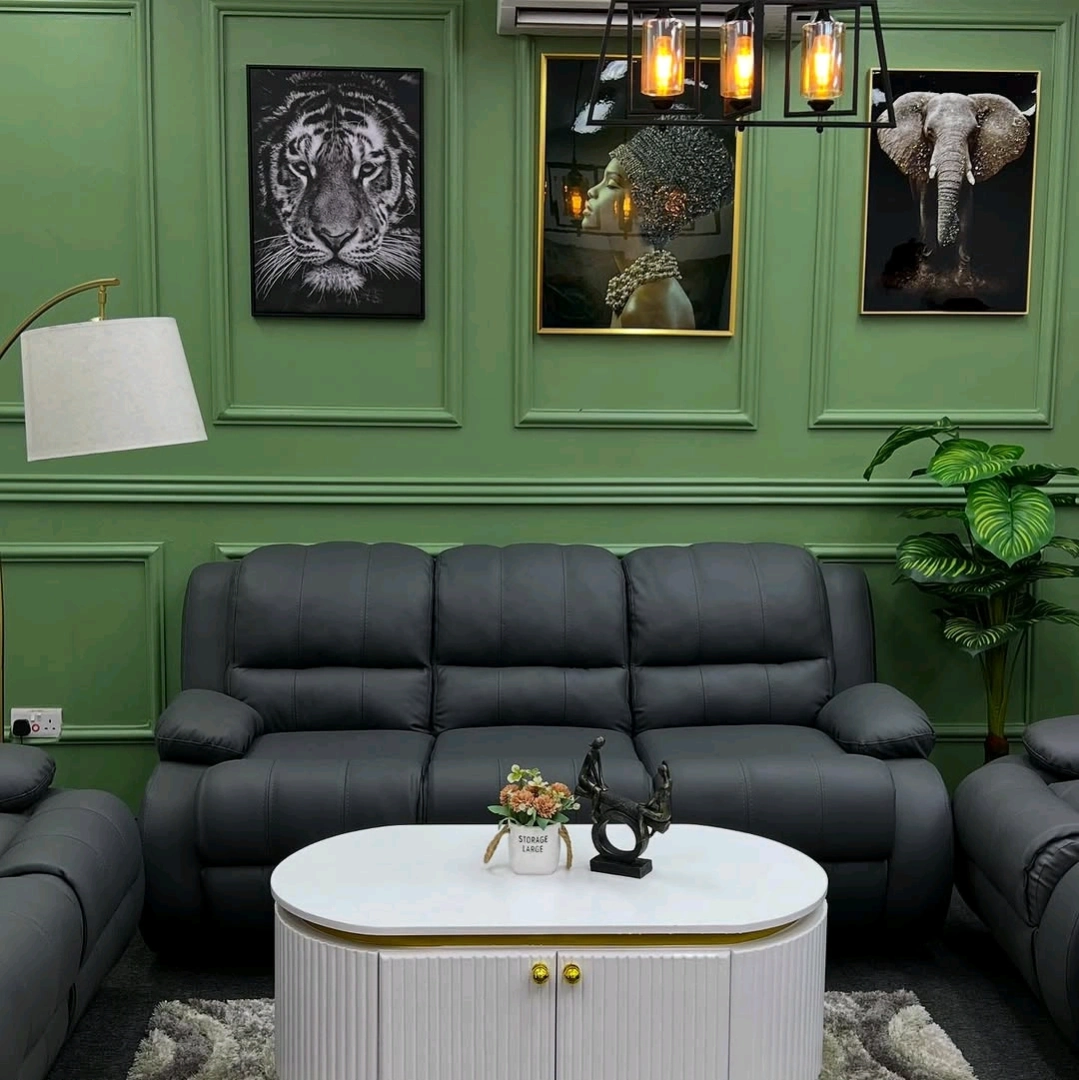 Black Leather Sofa Set