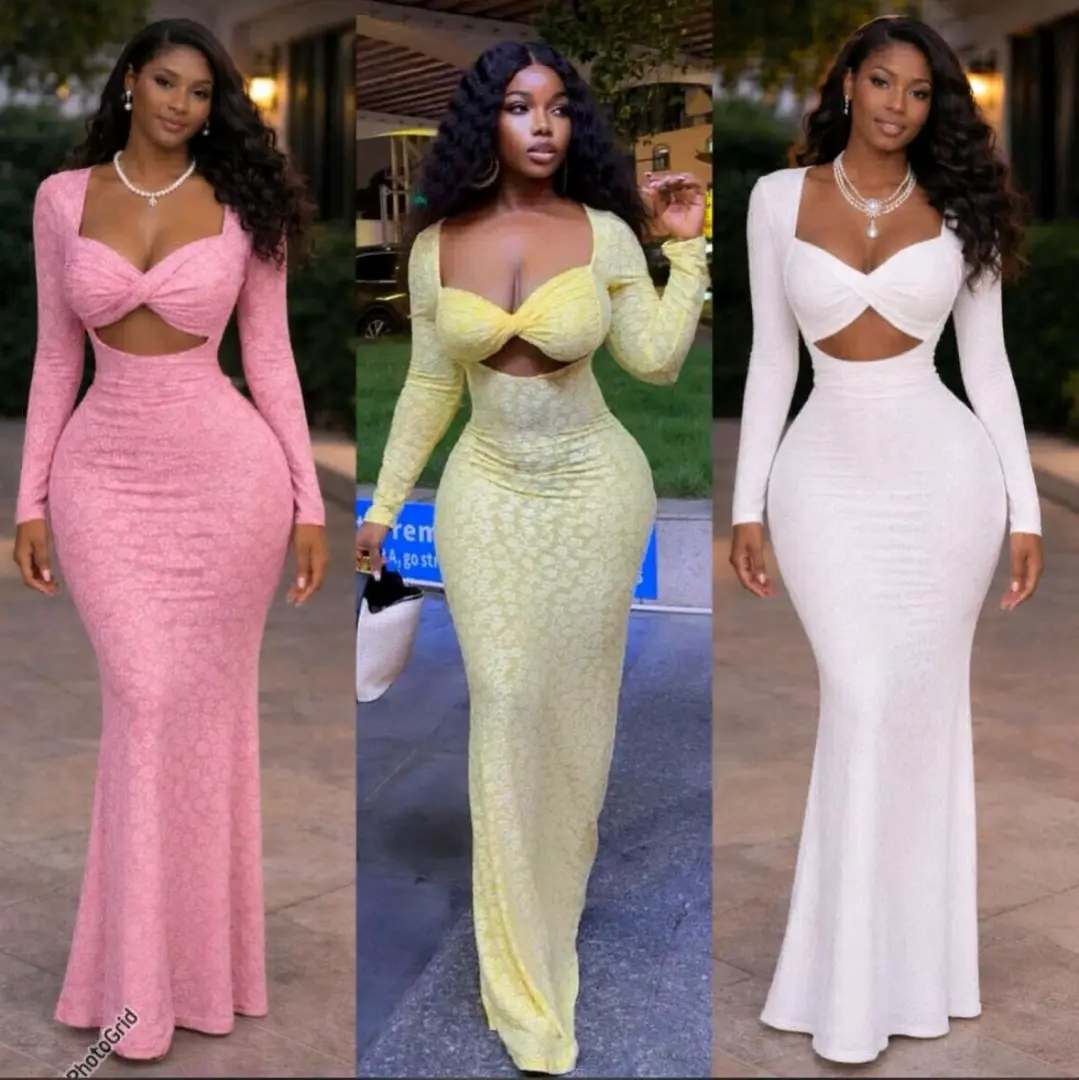 Long Form-Fitting Dresses with Cutout Bust
