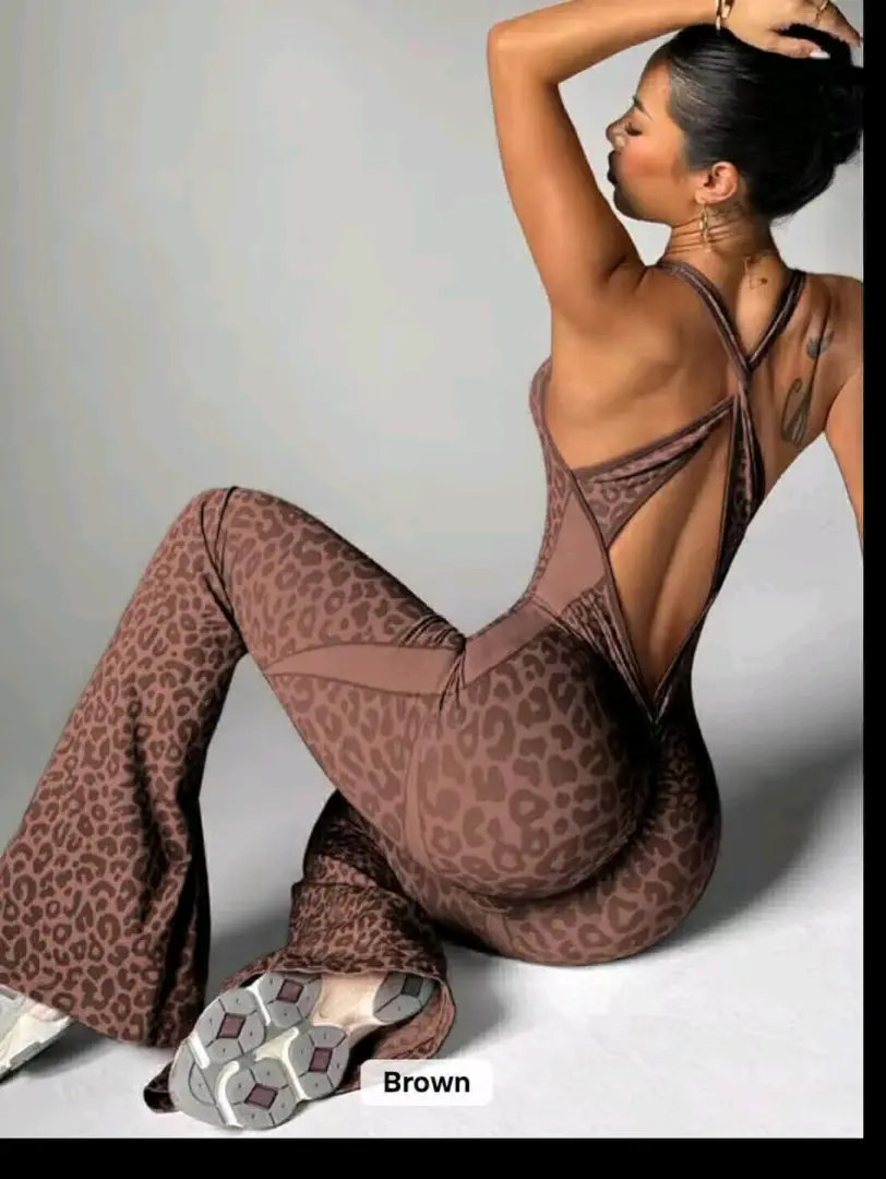Women's Leopard Print Flared Jumpsuit