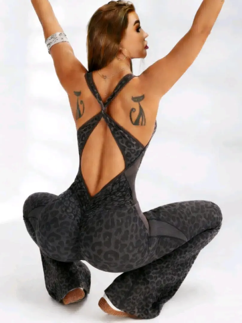 Women's Leopard Print Flared Jumpsuit thumbnail 2