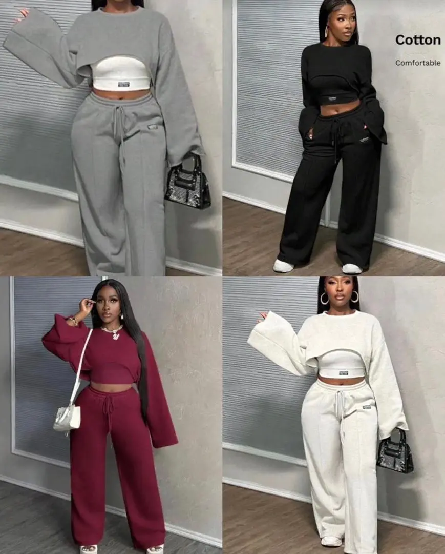 Women's 2-Piece Casual Outfit (Cropped Top & Wide-Leg Pants)