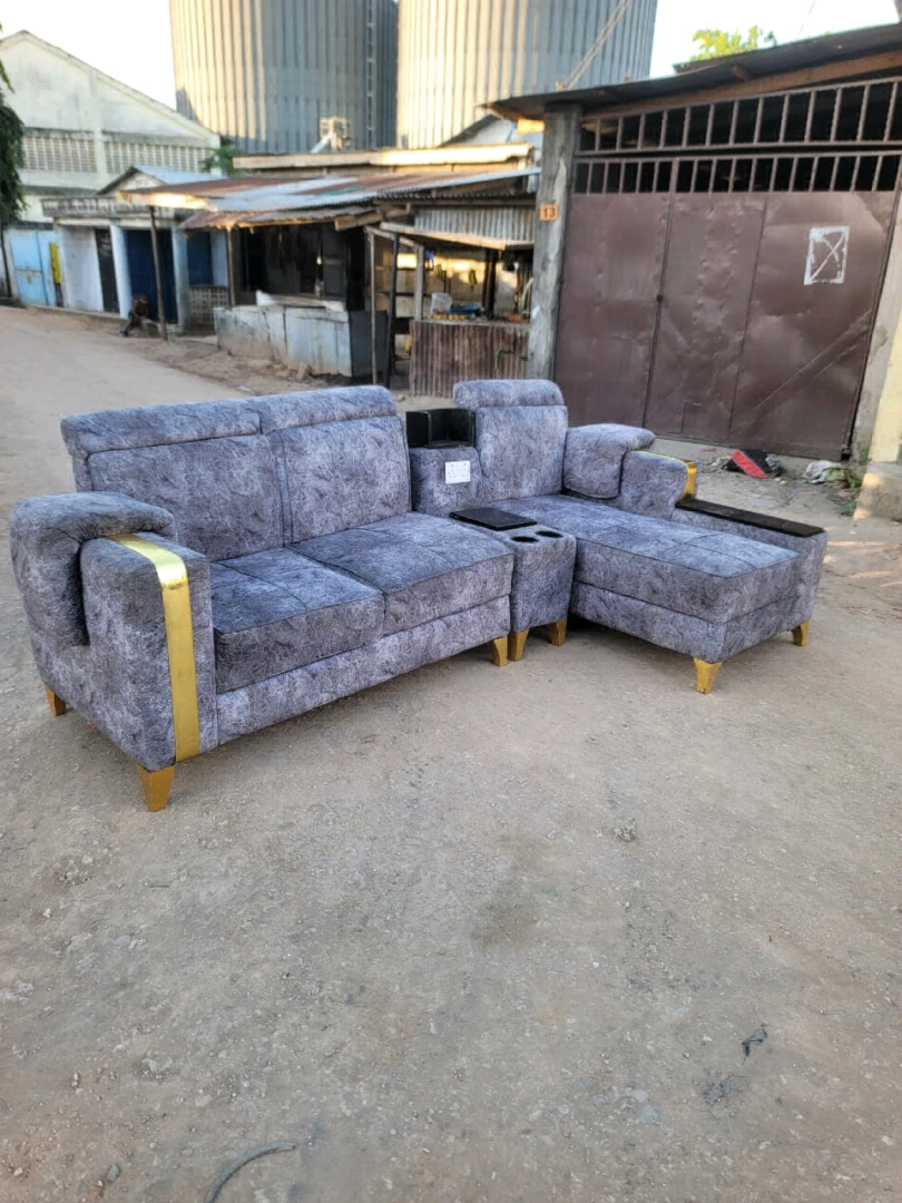 Sofa ya Kisasa L-shape Spring Fiber