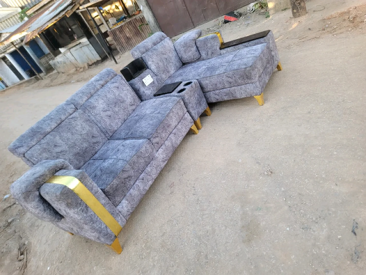 Sofa ya Kisasa L-shape Spring Fiber thumbnail 2