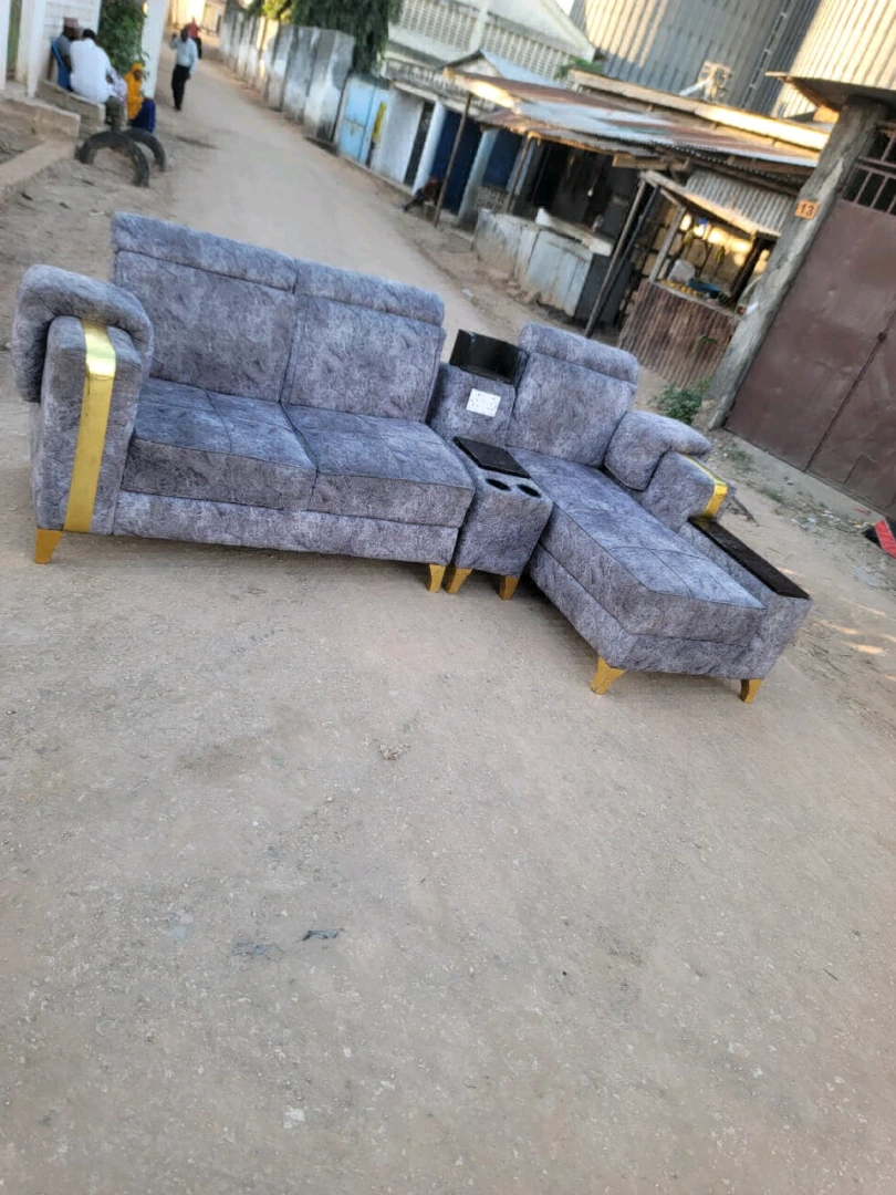 Sofa ya Kisasa L-shape Spring Fiber thumbnail 4