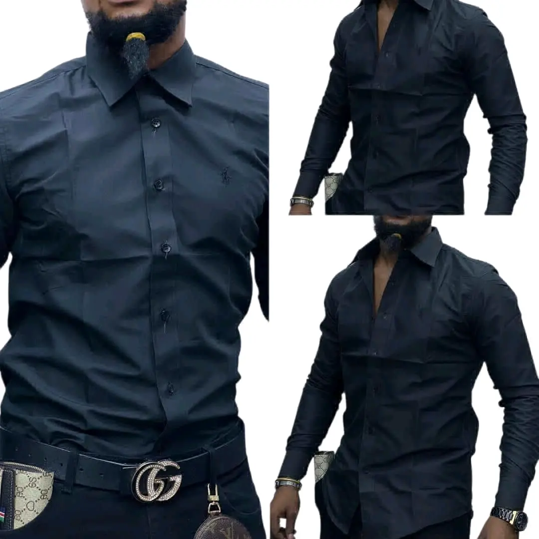 Mens Long Sleeve Plain Shirt thumbnail 3