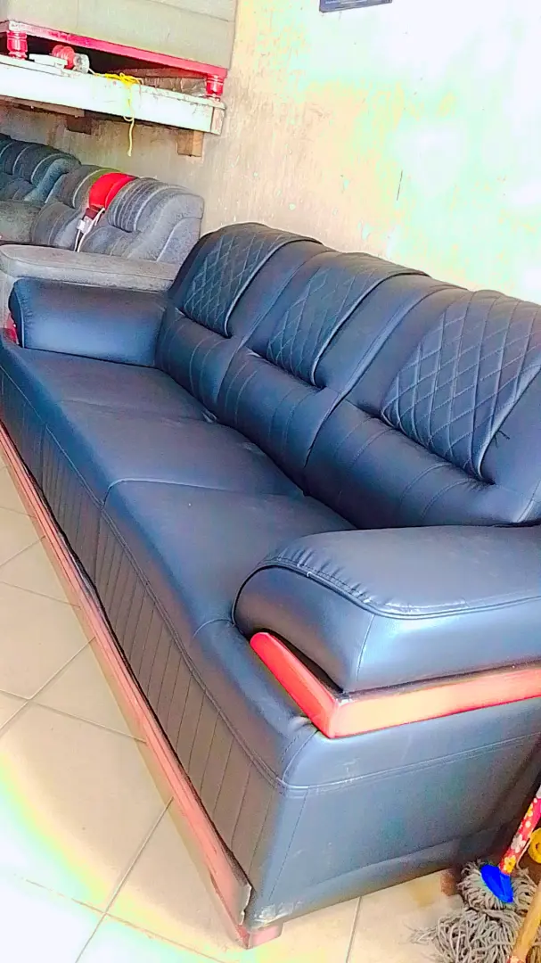 Modern Black Leather Quilted Sofa with Charging Ports