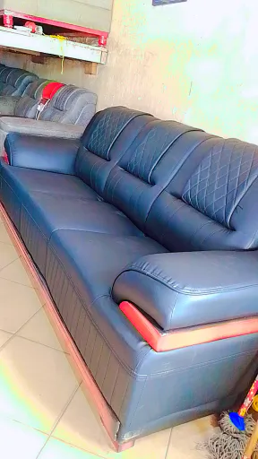 Modern Black Leather Quilted Sofa with Charging Ports