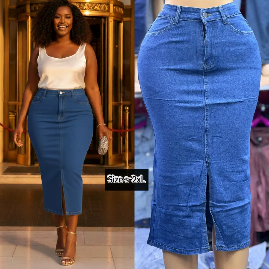 Long Dark Blue Denim Pencil Skirt thumbnail 2