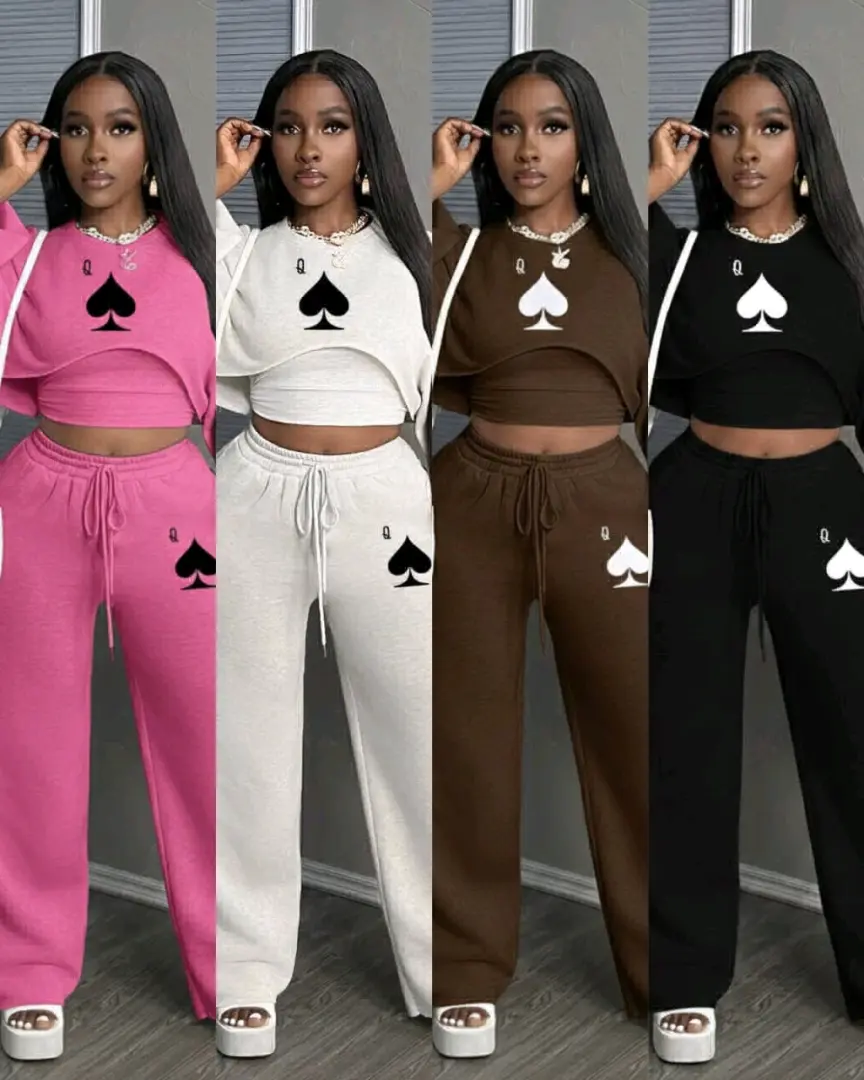 Three-Piece Tracksuit Set (Crop Top & Pants)