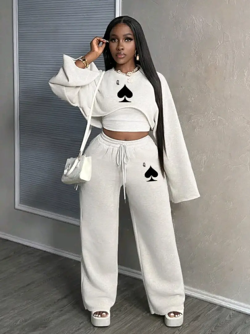 Three-Piece Tracksuit Set (Crop Top & Pants) thumbnail 3