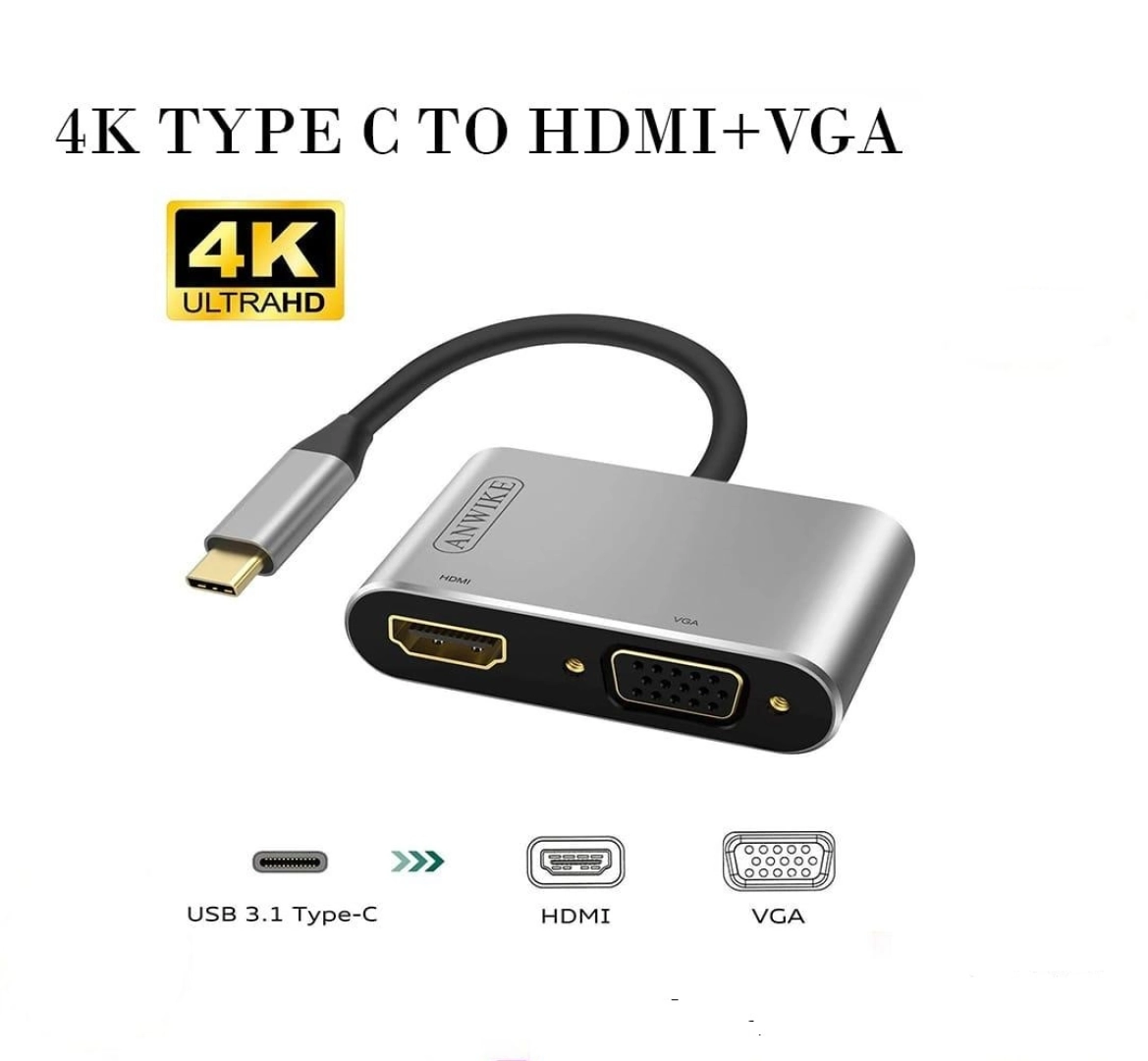 ANWIKE 4K Type C to HDMI and VGA Adapter