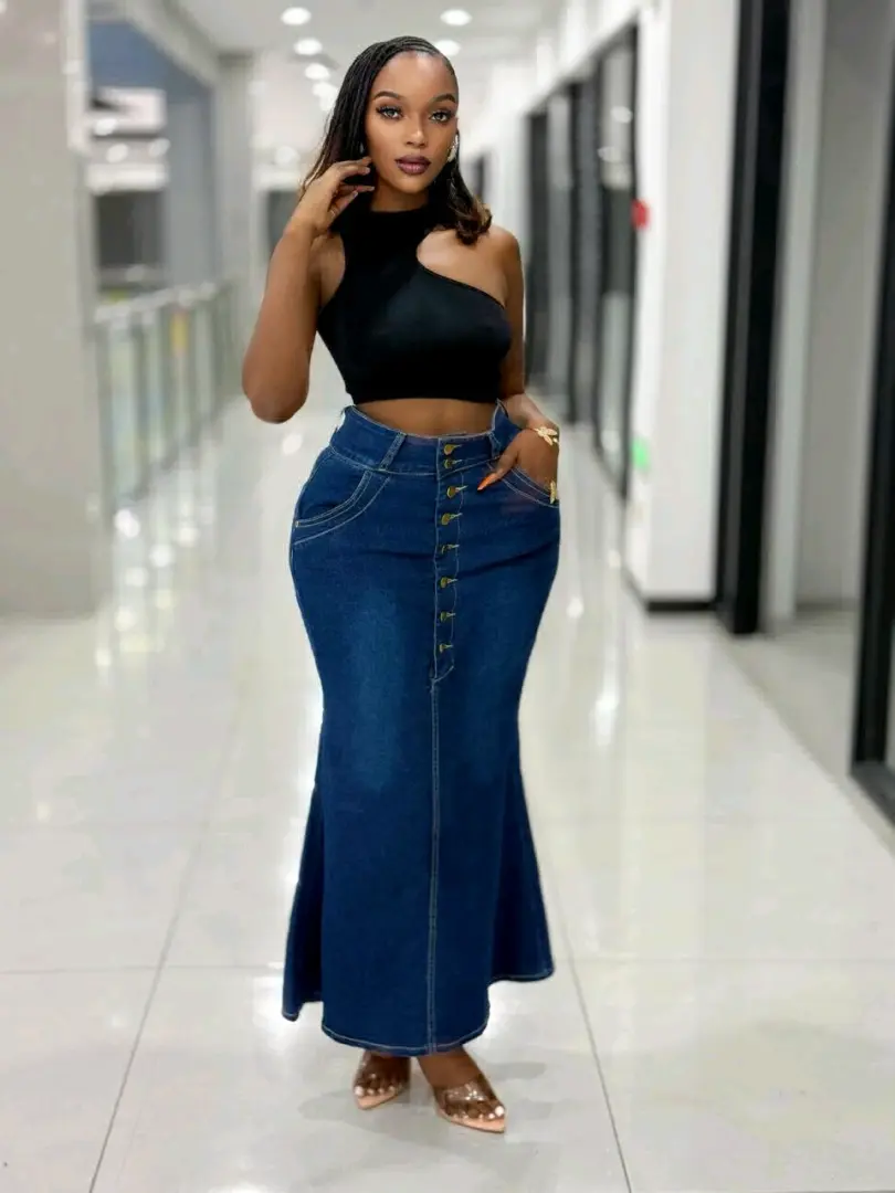 Long Blue Denim Skirt