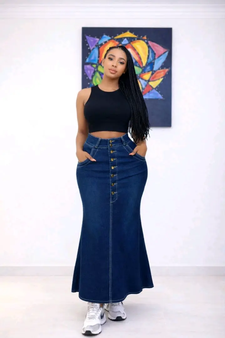 Long Blue Denim Skirt thumbnail 2