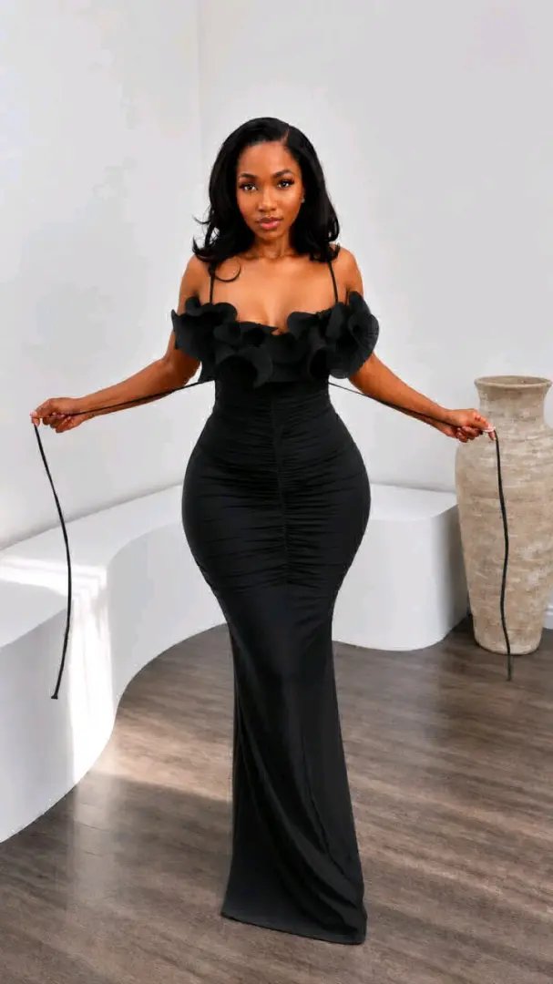 Pleated Ruffle Gown Dress