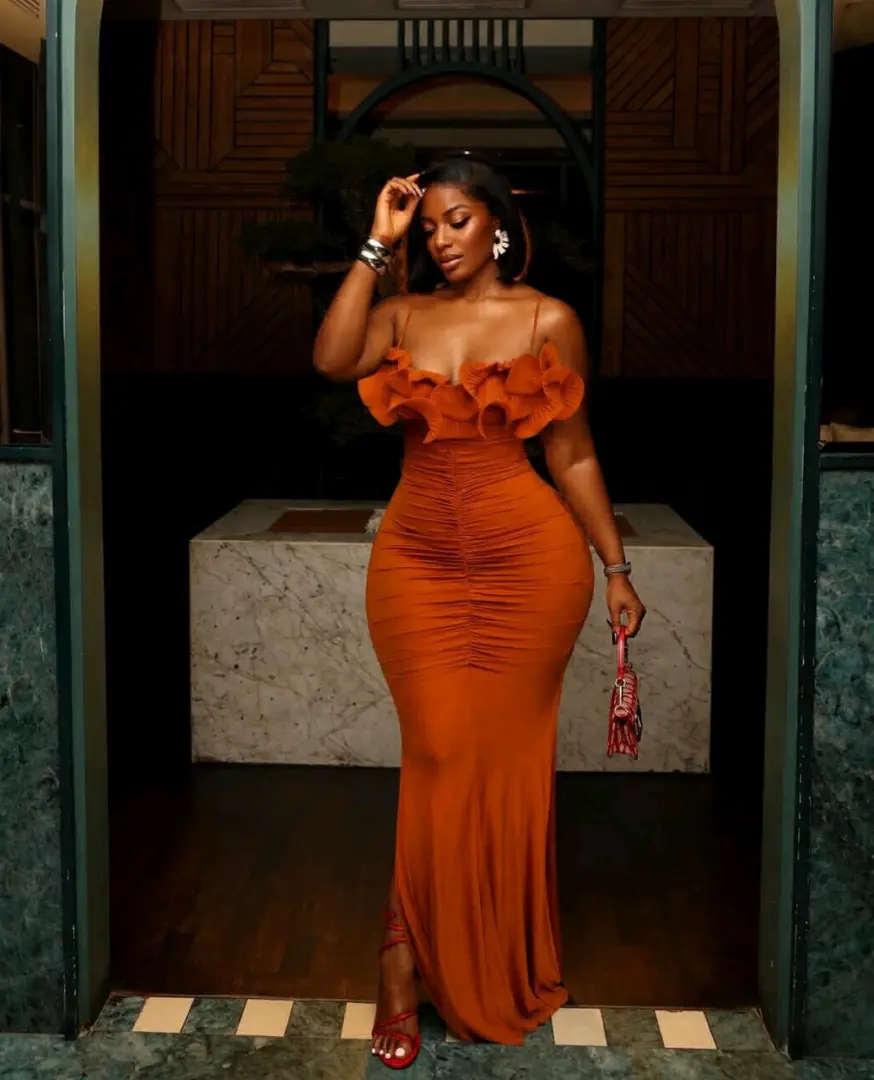 Pleated Ruffle Gown Dress thumbnail 4