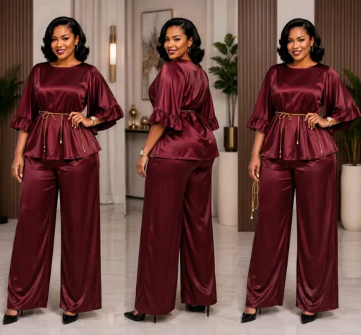 Satin Two-Piece Set (Top & Trousers)