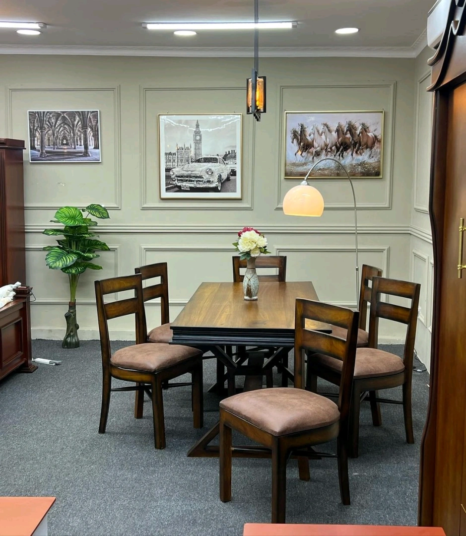 Wooden Dining Table Set with 6 Chairs