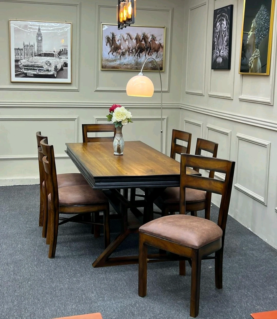 Wooden Dining Table Set with 6 Chairs thumbnail 3