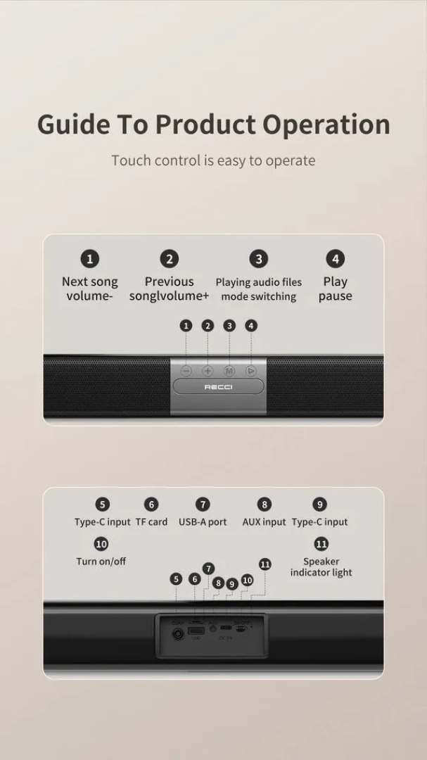 RECCI RSK-W32 Bach Series Smart Wireless Speaker Soundbar thumbnail 2