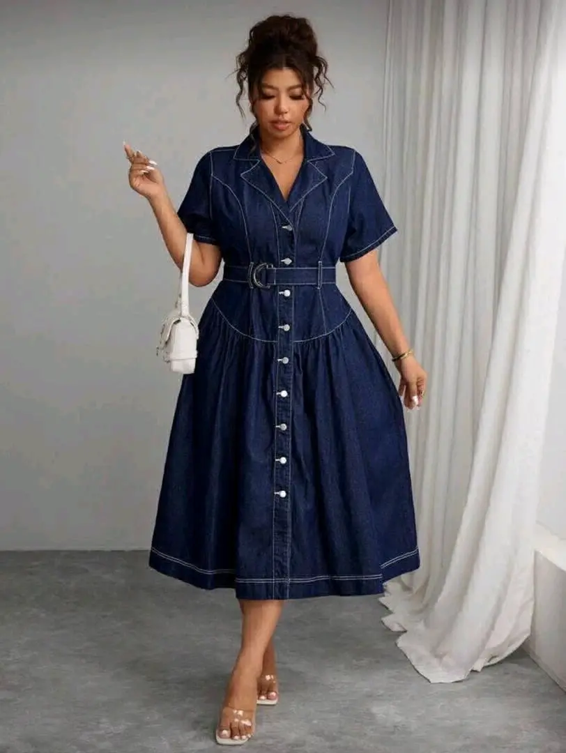 Denim Midi Dress with Belt thumbnail 4