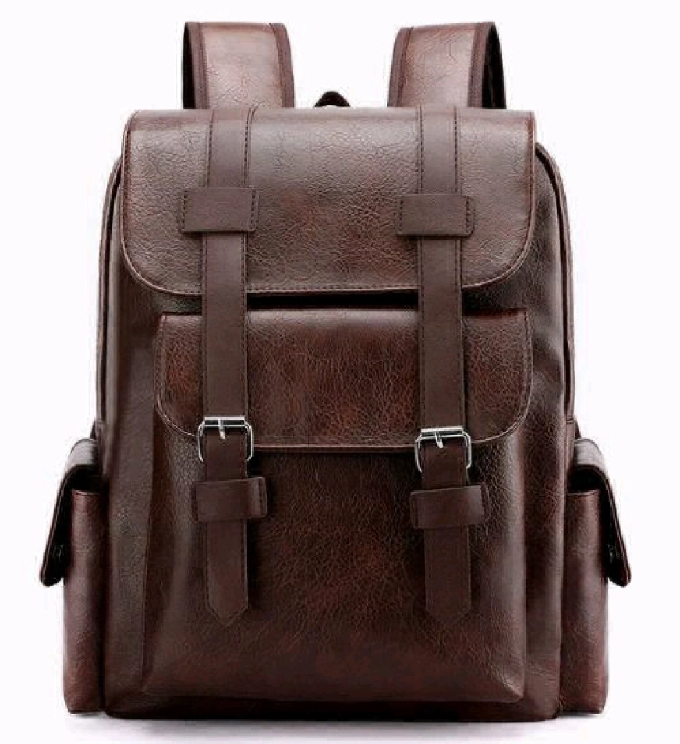 Brown Leather Laptop Camera Backpack