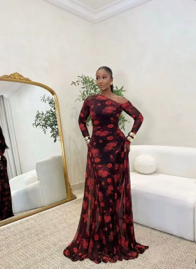 Trending Mesh Dress with Red Floral Pattern