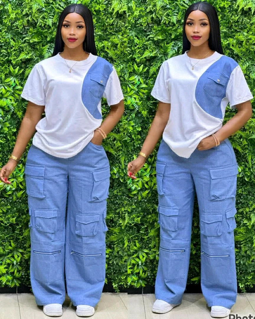 Seti ya Nguo ya Vipande Viwili (Fulana na Jeans Cargo) thumbnail 2