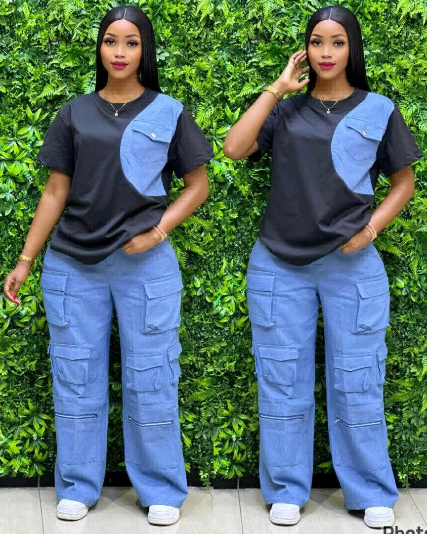 Seti ya Nguo ya Vipande Viwili (Fulana na Jeans Cargo) thumbnail 3
