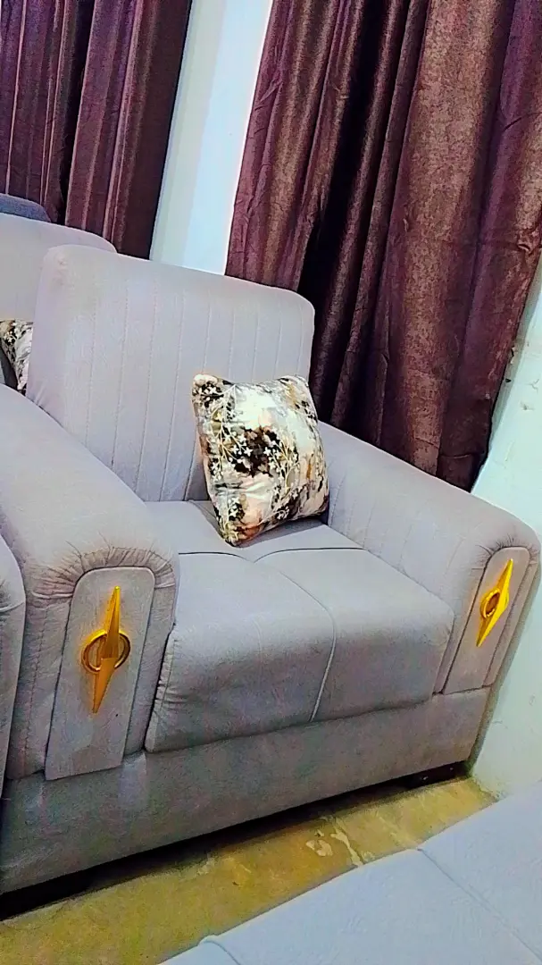 Modern Light Gray Sofa with Gold Accents thumbnail 3