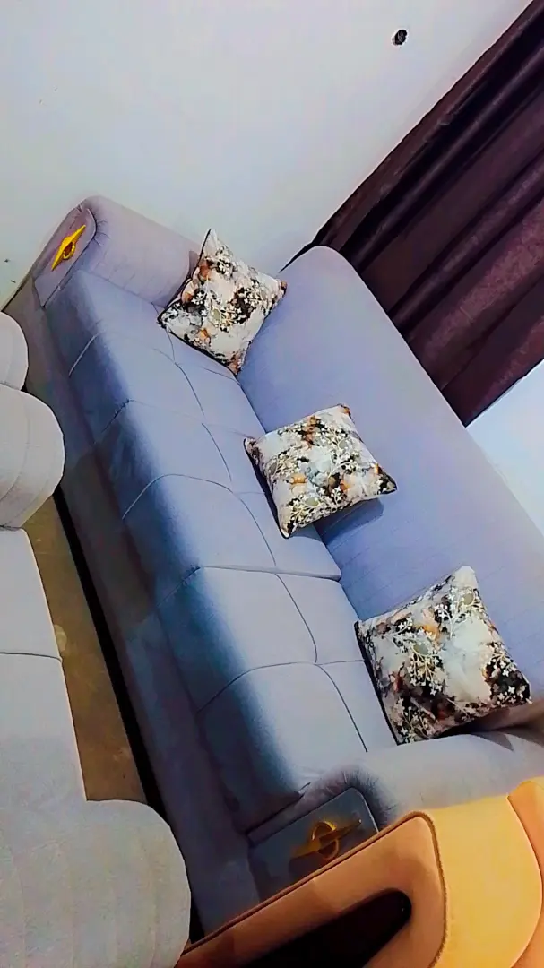 Modern Light Gray Sofa with Gold Accents thumbnail 4