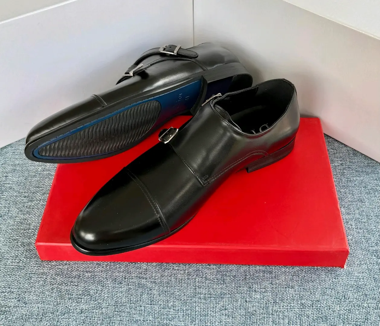Black Leather Monk Strap Dress Shoes