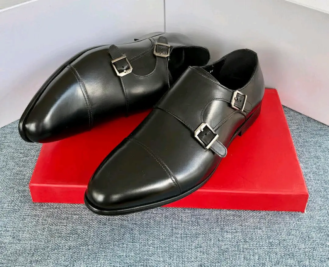 Black Leather Monk Strap Dress Shoes thumbnail 3