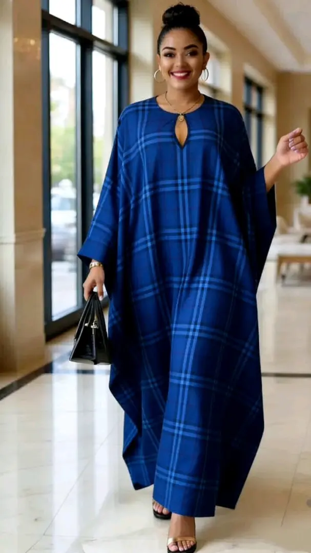 Blue Plaid Kaftan Dress