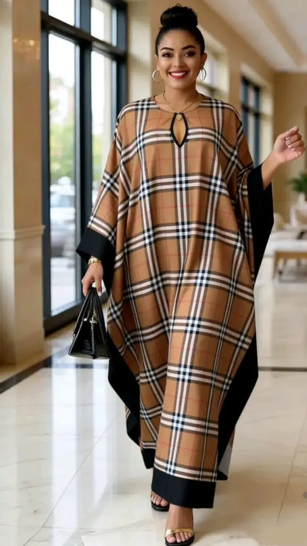 Blue Plaid Kaftan Dress thumbnail 2