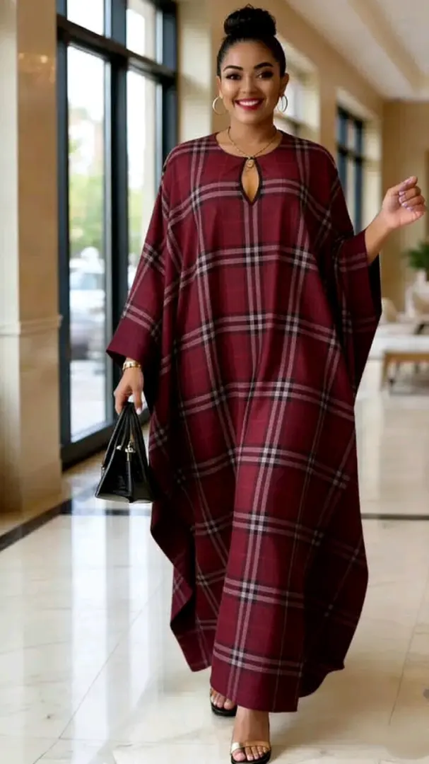 Blue Plaid Kaftan Dress thumbnail 3