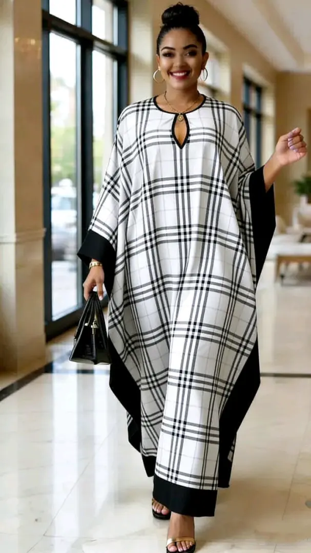 Blue Plaid Kaftan Dress thumbnail 4