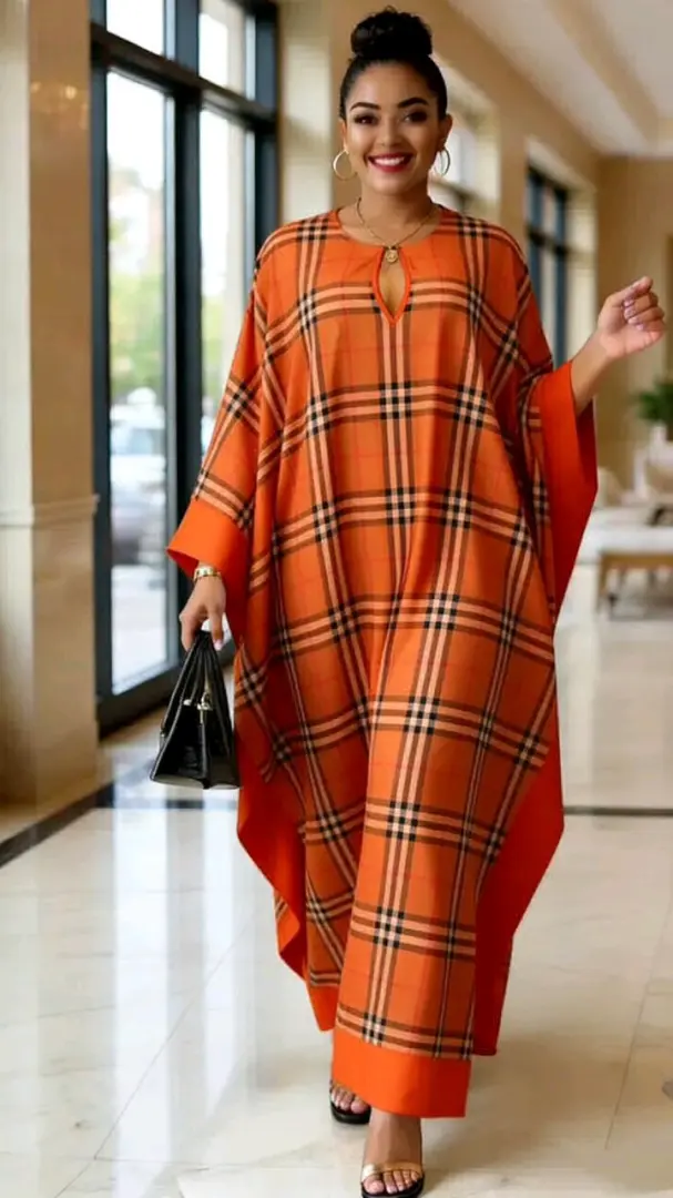 Blue Plaid Kaftan Dress thumbnail 5