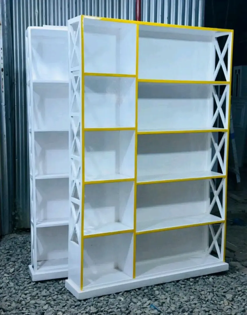White Wooden Bookshelves with X-Panels thumbnail 2