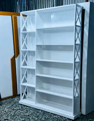 White Wooden Bookshelves with X-Panels