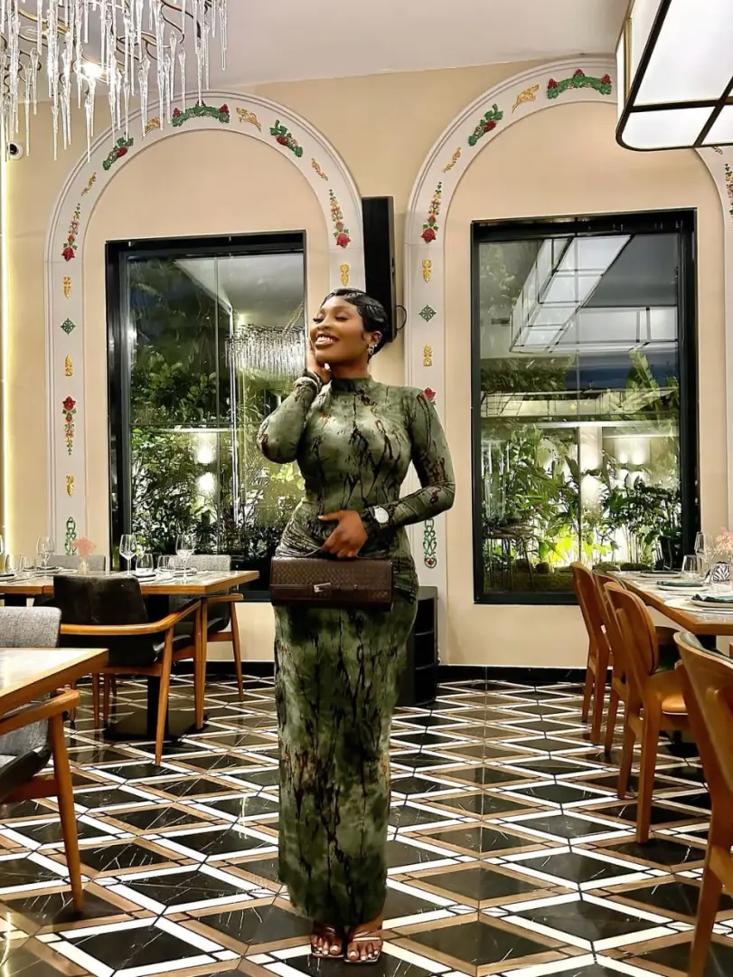 Long Dark Green Patterned Dress thumbnail 2