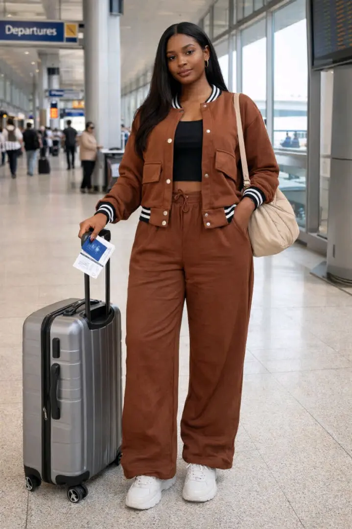 Three-Piece Ladies Tracksuit (Brown/White/Black) thumbnail 2