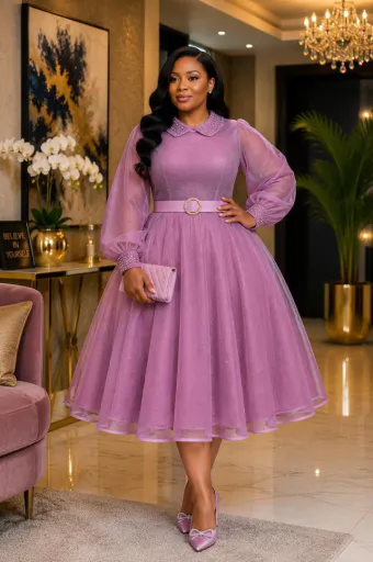 Elegant Knee-Length Dresses with Sheer Sleeves