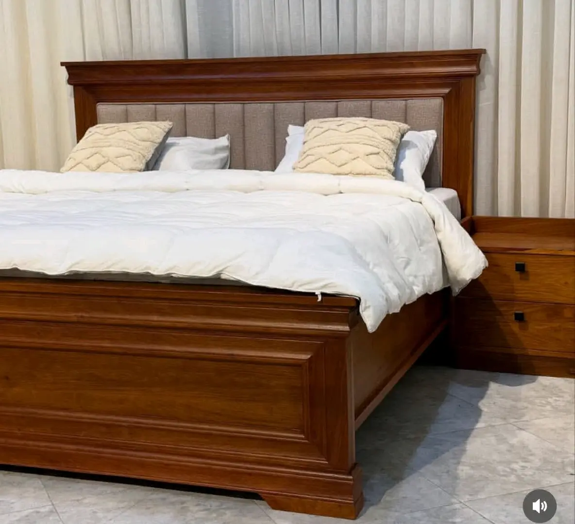 Wooden Double Bed with Bedside Table