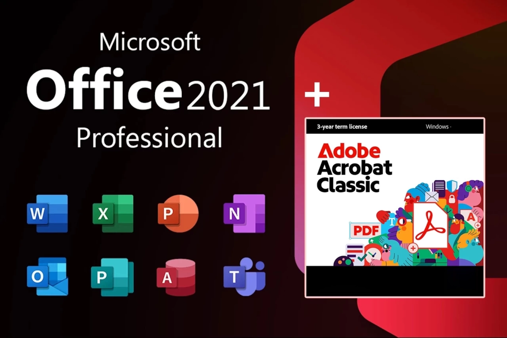 Microsoft Office 2021 & Adobe Acrobat Pro 2025 Lifetime License