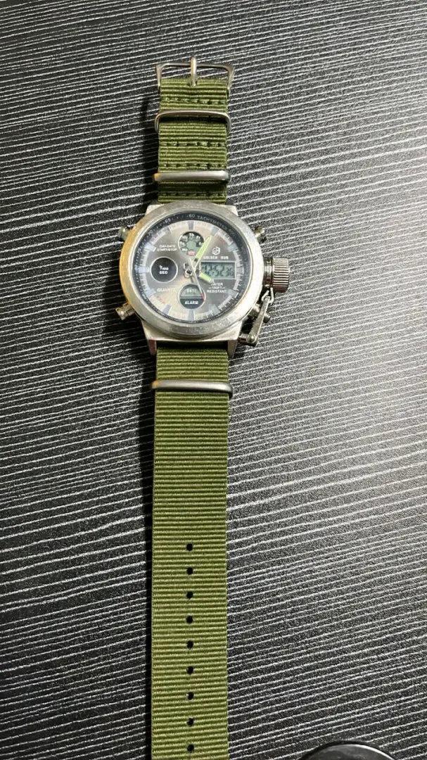 Casio Dual Time Watch with Green Nylon Strap
